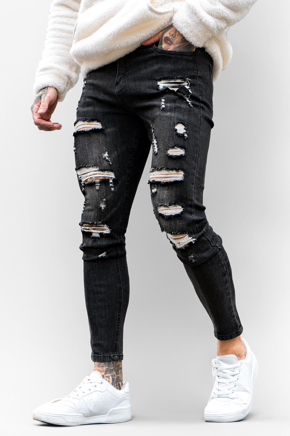 Men Super Stretch Skinny Jean - Ripped & Black