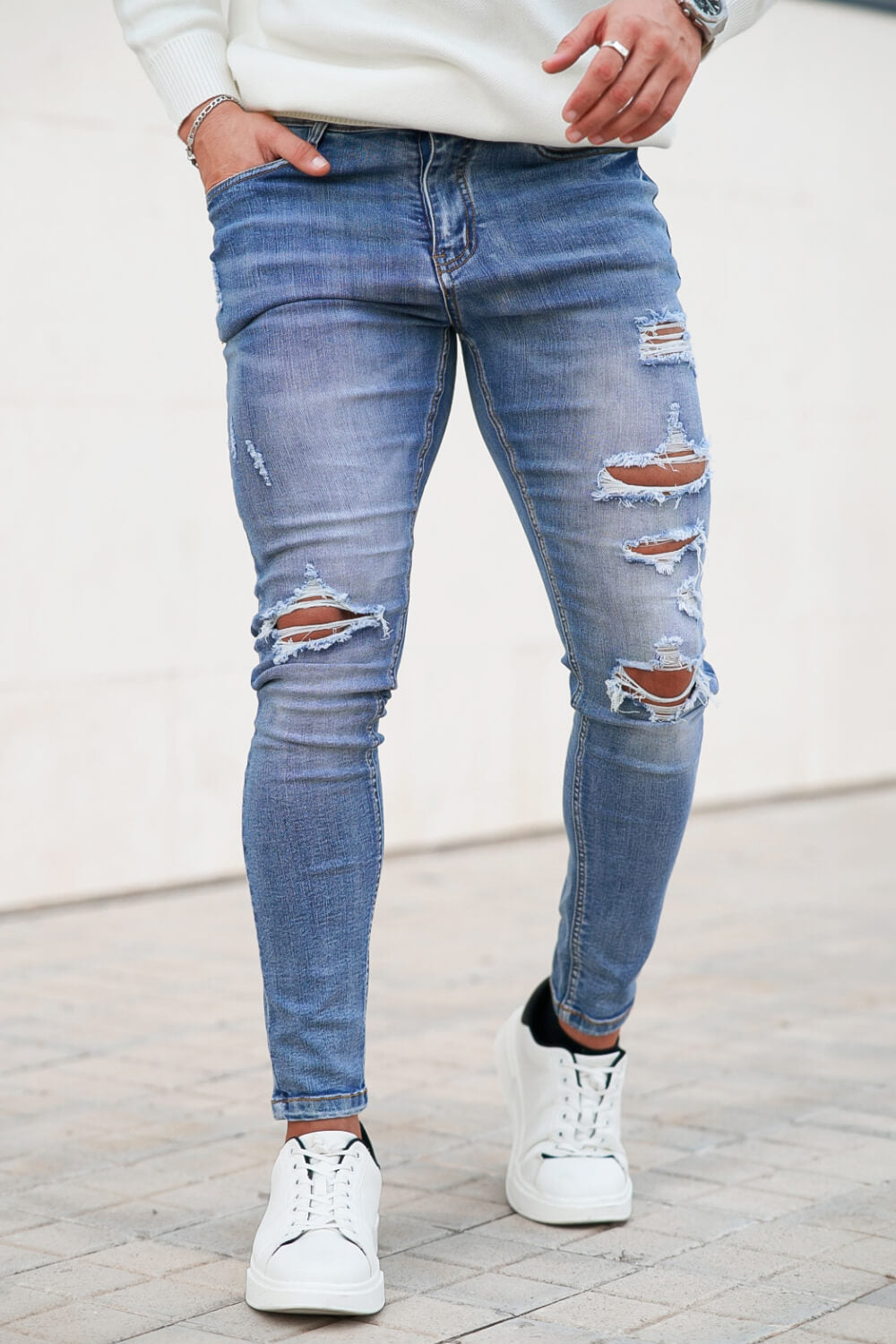 Men Washed Blue Jean - Ripped