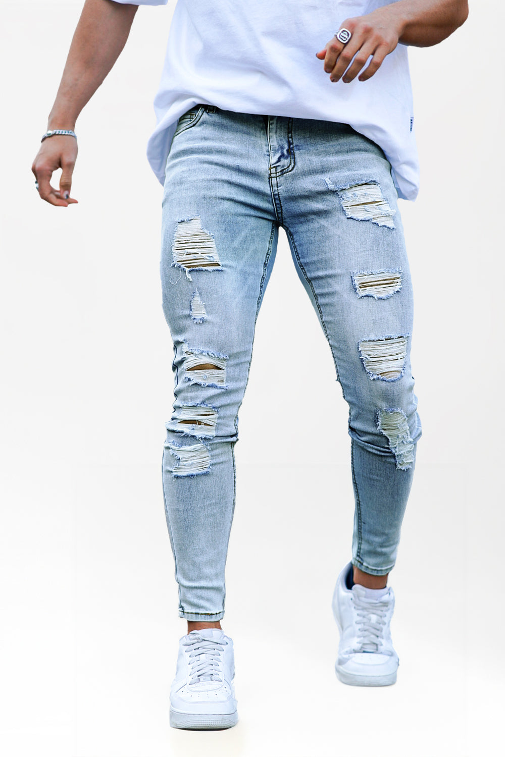 Men Stretch Skinny Jeans - Light Blue
