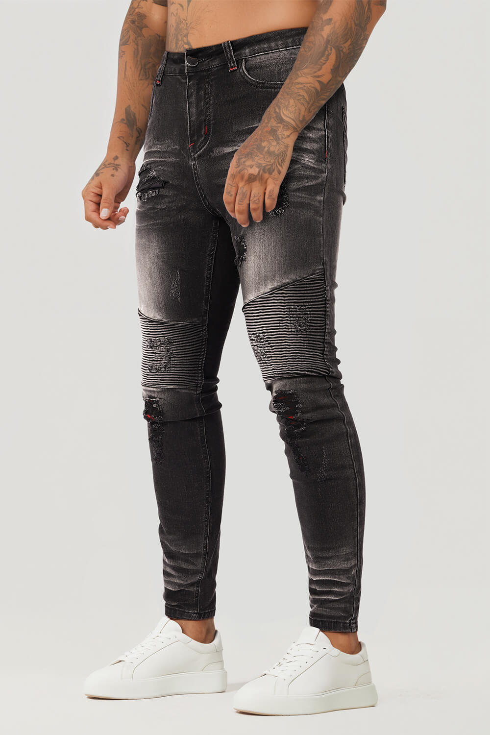 Men's Black High Waisted Skinny Jean - Ripped
