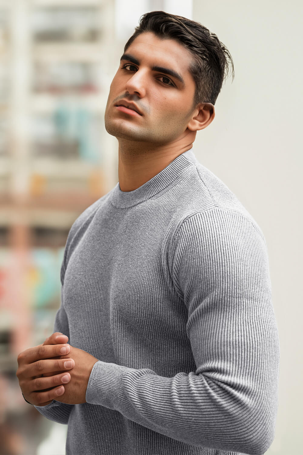 Men Round Neck Sweater - Grey