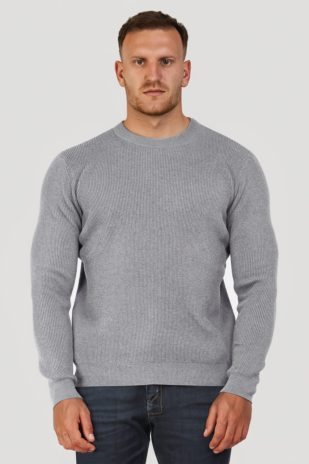 Men Round Neck Sweater - Grey