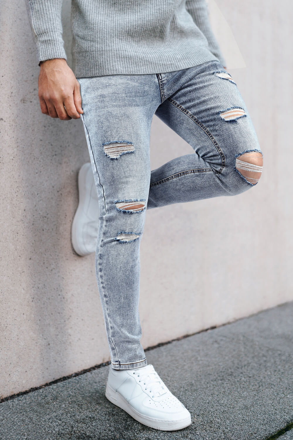 Mens Skinny Denim Blue Jeans - Ripped
