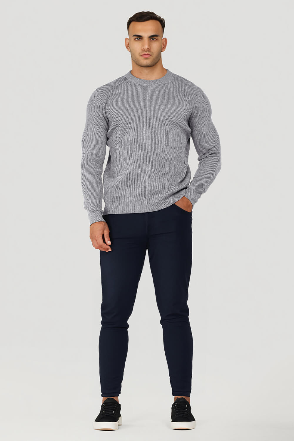 Men Round Neck Sweater - Grey