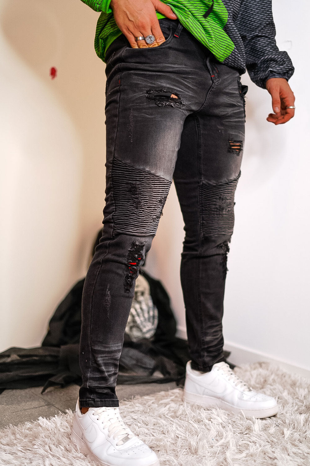 Men's Black High Waisted Skinny Jean - Ripped