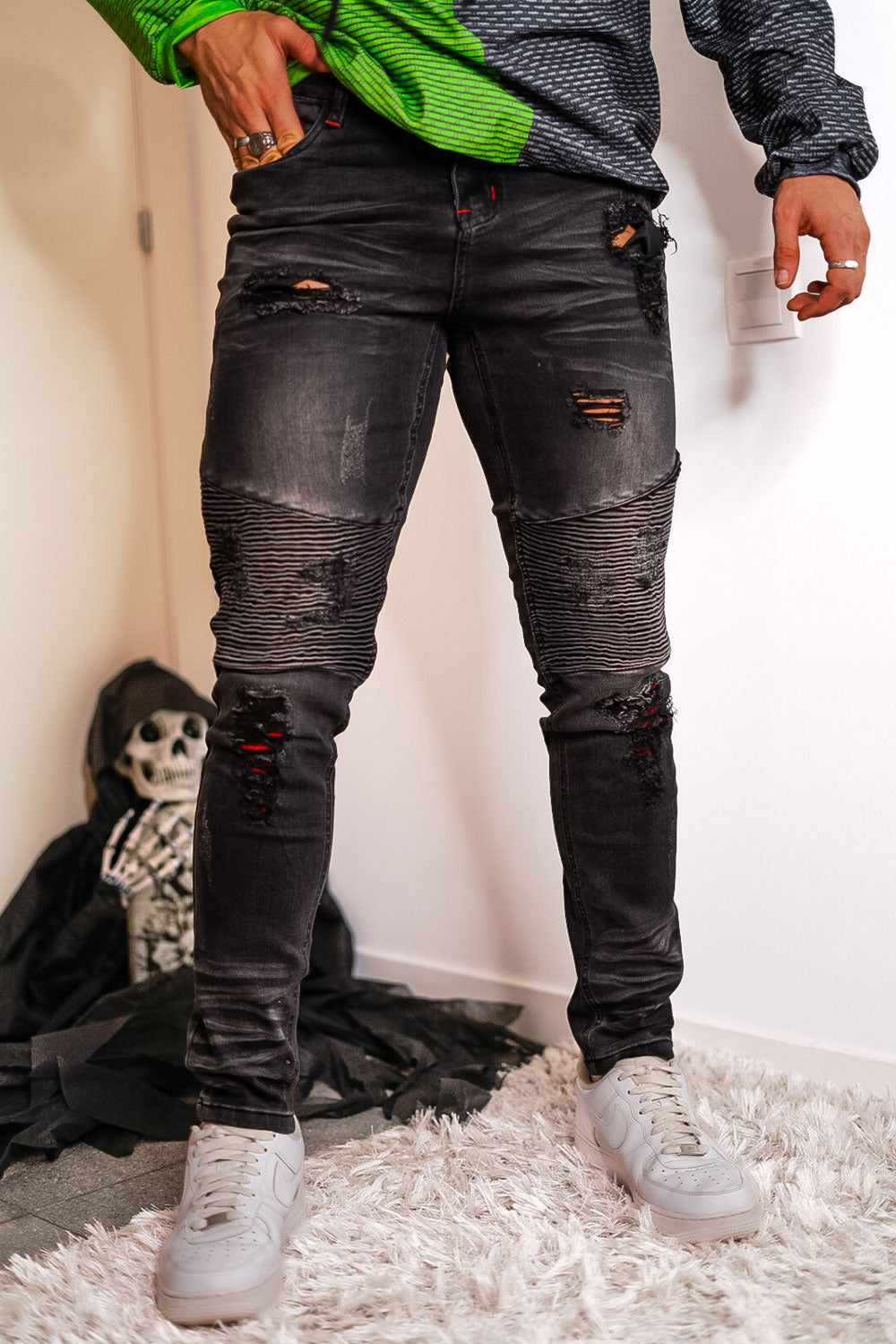 Men's Black High Waisted Skinny Jean - Ripped